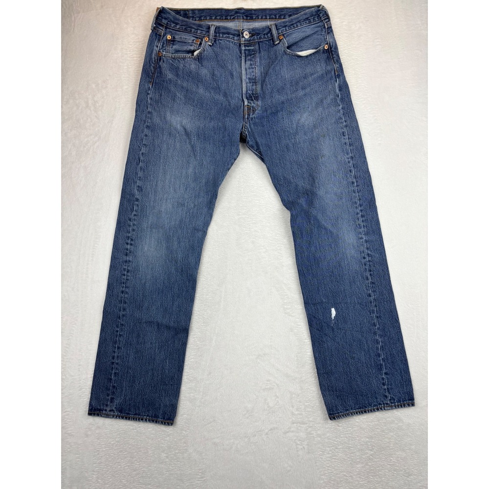 Levis 501 Men's 36x32 Dark Light Waist Fade Wash Grungy Festival Blue Jeans